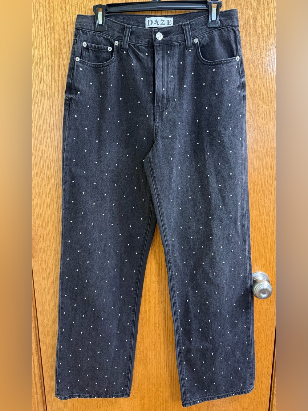 DAZE Size 26 Black Rhinestone Straight Leg Jeans 100% Cotton NWOT